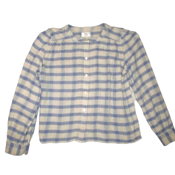 Aritza/Little Moon blue/grey plaid button down long sleeve top - Picture 1 of 5